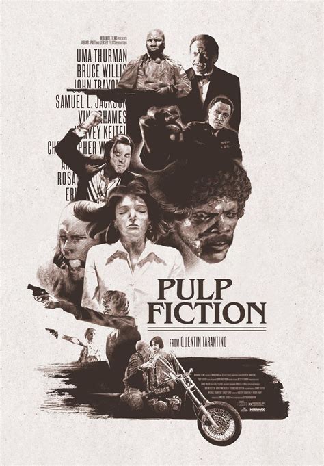 The Poster For Pulp Fiction Is Shown In Black And White With Images Of