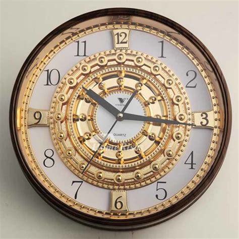 Luxury 14 Inch Plastic Gold Wall Clock Mechanical Round Unusual Glass