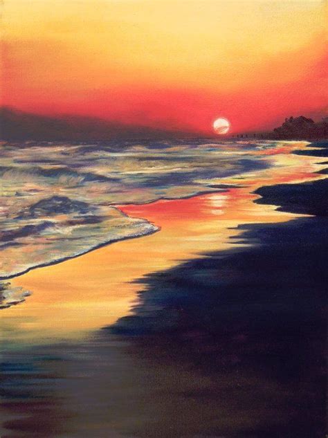 Reflection Gradient Sunset 5x7 Oil On Canvas Beach Scene Painting