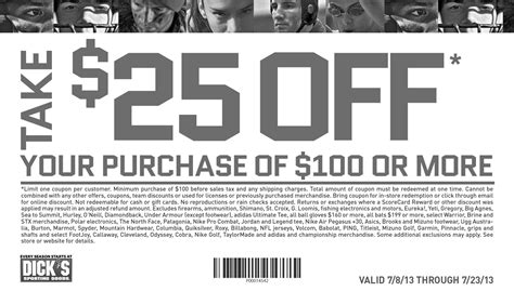 Big 5 sporting goods sells a variety of athletic gear and clothing for sports in all four seasons. Dick's Sporting Goods - Print 25 Off Coupon
