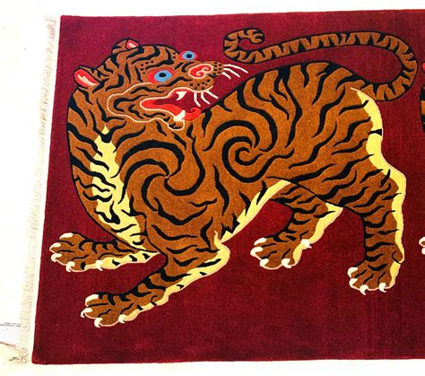 Tibetan Hand Knotted Twin Tiger Rug Tigers Rug Etsy