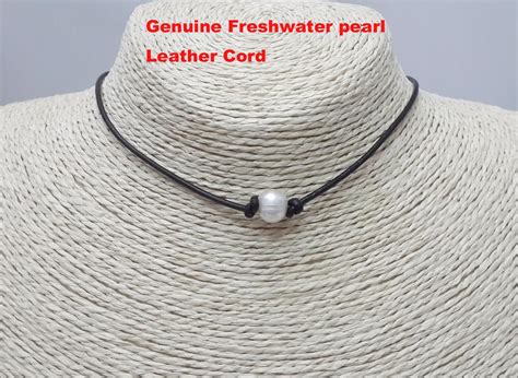 Leather Cord Choker Freshwater Pearl Necklace Single Pearl