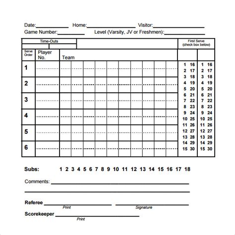 Volleyball Score Sheet Printable