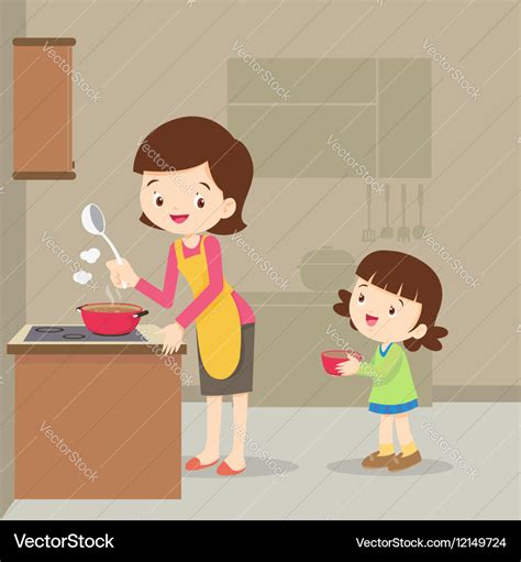 Girl And Mother Cooking In The Kitchen Royalty Free Vector