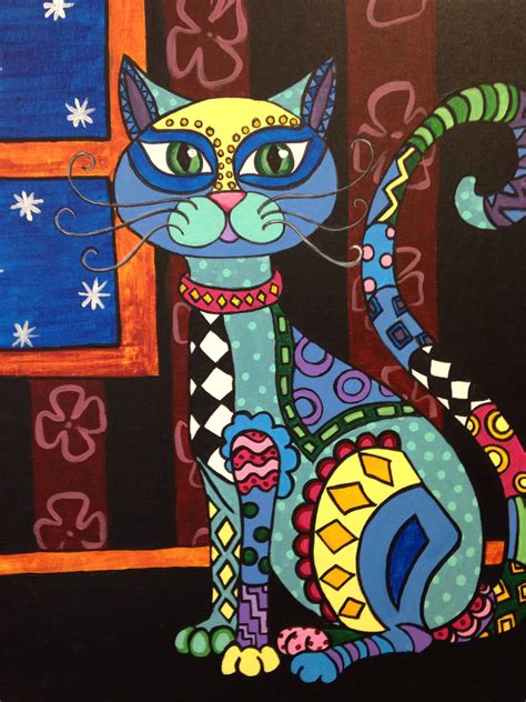 Folk Art Cat Painting By Gail Younts Arte Pop Folk Art Cat Art Naif Cat Quilt Cat Artwork