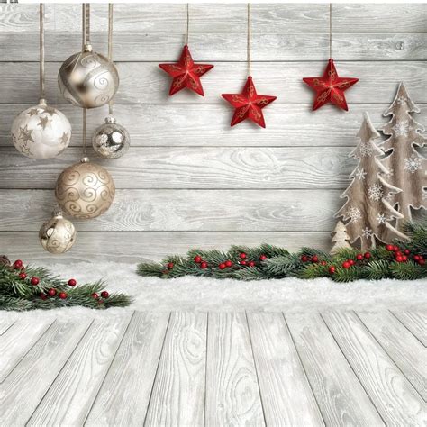 Sjoloon Christmas Backdrop Balls White Wood Floor Photography Backdrop