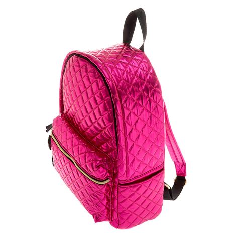 Hot Pink Metallic Quilted Backpack Claires Us