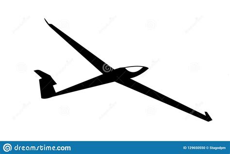 Aircraft Glider Black Silhouette Isolated On White Background Stock