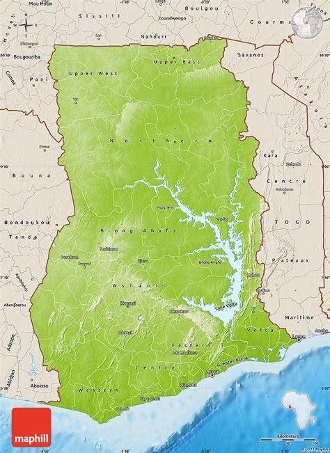 Physical Map Of Ghana Shaded Relief Outside