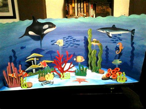 Maqueta escolar sobre el Ecosistema Acuático. Dibujo, diagramación