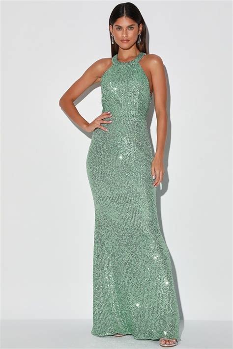 famously chic mint green sequin halter mermaid maxi dress mod and retro clothing green