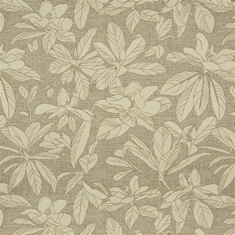 Beige On Beige Woven Large Natural Leaf And Flover Themed Upholstery Fabric