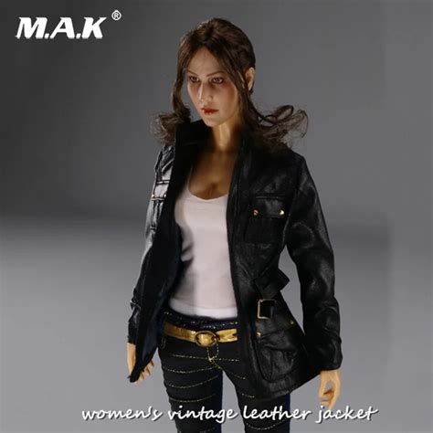 Sexy 16 Scale Female Cool Woman Female Agent Black Leather Jacket Coat Clothing For 12 Ph