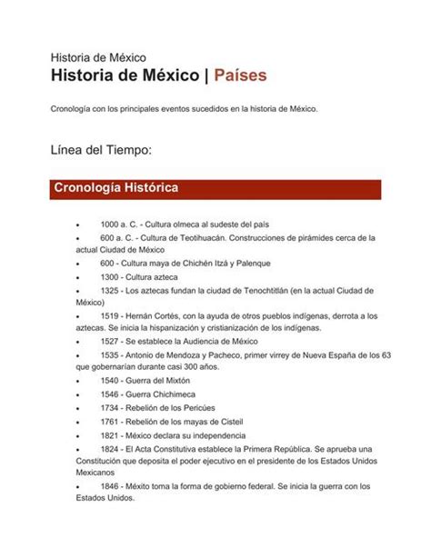 Línea del Tiempo Historia de México Historia mundial y geografía uDocz