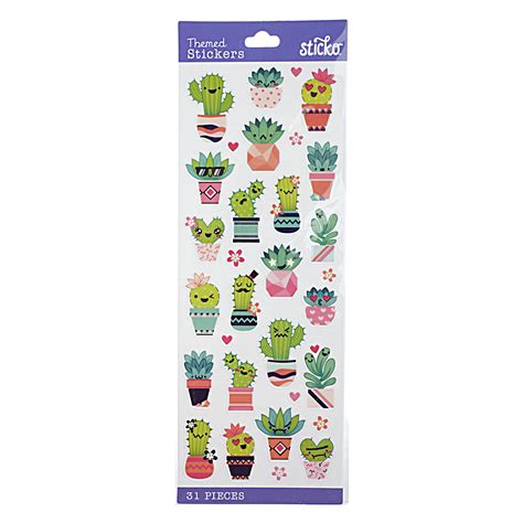 Sticko Solid Multicolor Cutesy Succulents Paper Stickers 31 Piece
