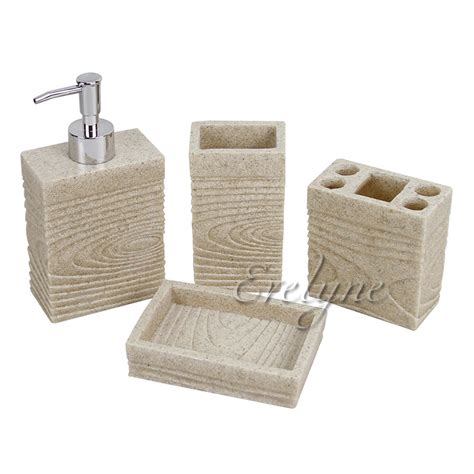 Resin Sandstone Bathroom Accessory Set Dispenser Soap Tray Toothbrush