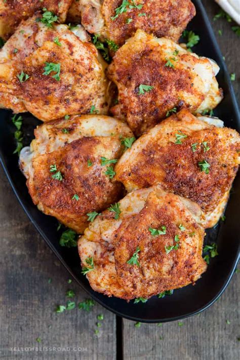 Preheat the oven to 425 degrees. Easy Crispy Baked Chicken Thighs | Yellow Bliss Road