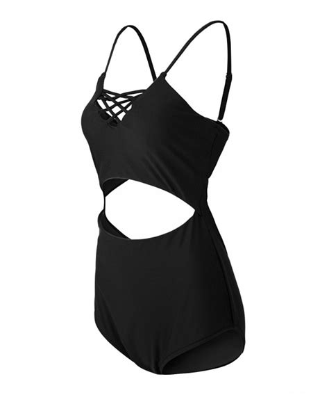 Choies Women One Piece Swimsuit Strappy Caged Open Belly Hollow Out Bathing Suit Black