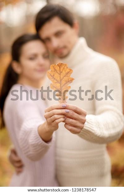 Couple Love Autumn Leaf Hugging Enjoying Stock Photo 1238178547