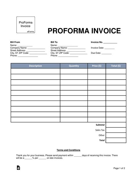 Free Proforma Invoice Template Word