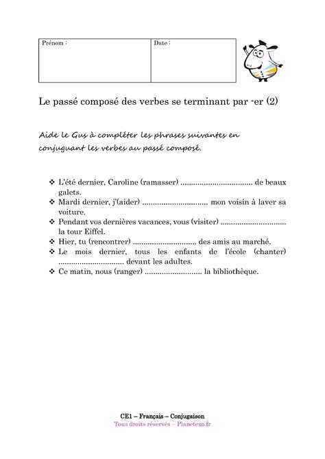 Maybe you would like to learn more about one of these? Exercice corrigé pour le CE1 : Le passé composé des verbes ...