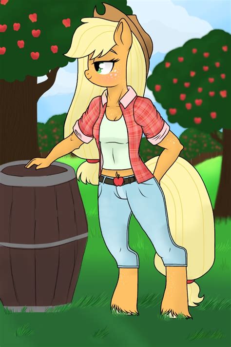 1151034 Safe Artistunoriginai Applejack Anthro Unguligrade