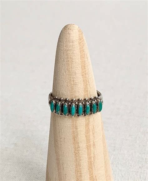 Zuni Needlepoint Turquoise Ring Band Vintage Native American Sterling