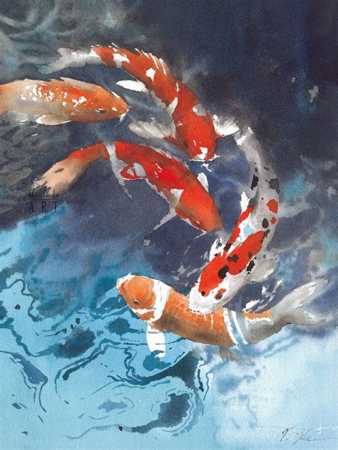 Two Orange And White Koi Fish Swimming In Blue Water