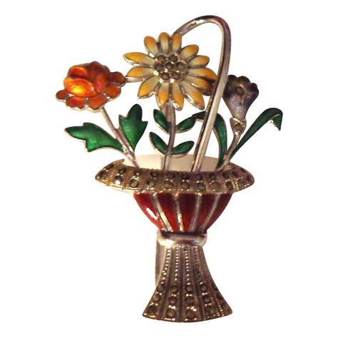 See more ideas about art, art deco, art design. German Art Deco Enamel on Sterling Basket of Flowers Pin ...