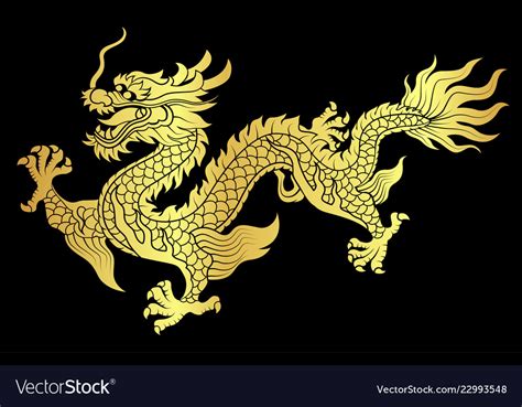 Gold Chinese Dragon Crawling Royalty Free Vector Image
