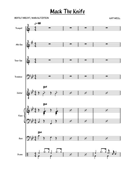Mack The Knife Bobby Darin Sheet Music For Piano Trombone Saxophone Alto Saxophone Tenor