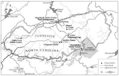 A Map Of The Great Smoky Mountains National Park With Location Of The