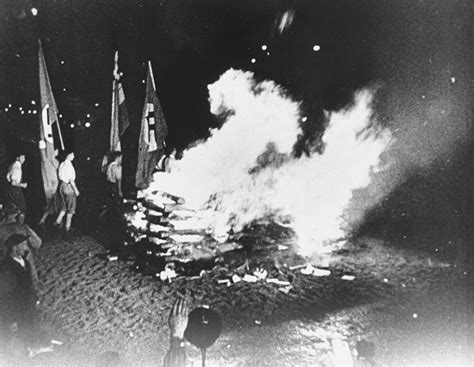 Students Carrying Nazi Flags March Around The Bonfire Of Un German
