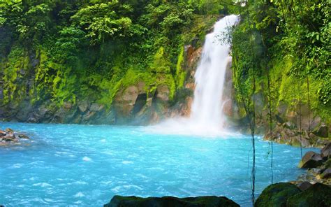 Blue River Rio Chelsea River And Waterfall In National Park Arenal