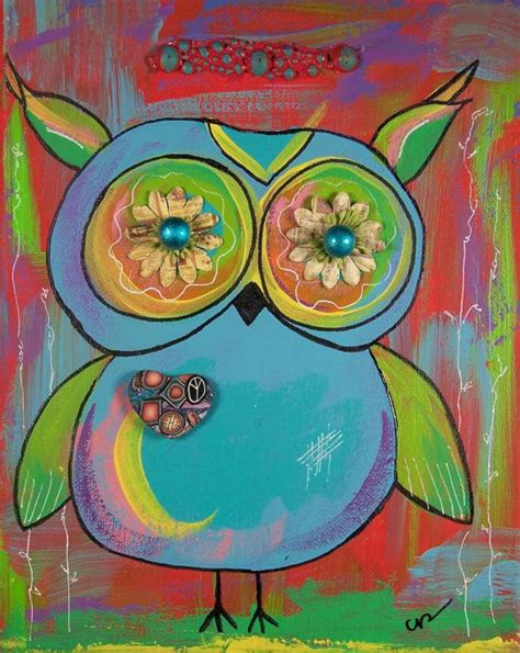 Original Acrylic And Mixed Media Hoot Owl Painting On Canvas Etsy