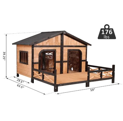 Pawhut 59″x64″x39 Wooden Raised Large Outdoor Dog House Weatherproof