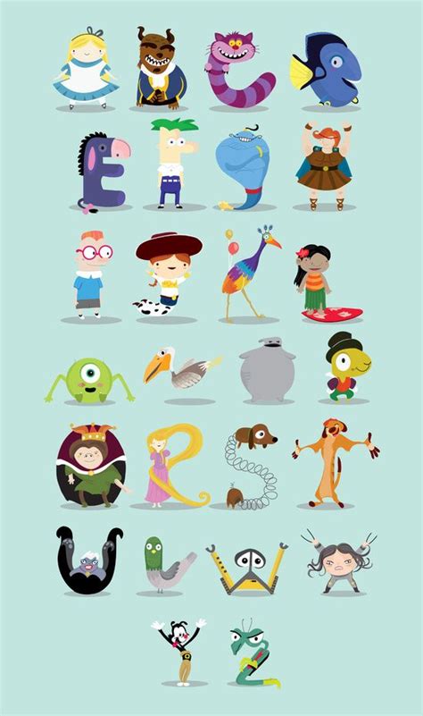 Animated Characters Abc Art Print Disney Alphabet Animated Characters