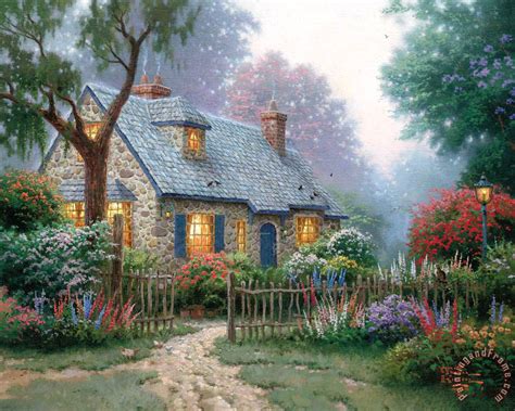 Thomas Kinkade Foxglove Cottage Painting Foxglove Cottage Print For Sale