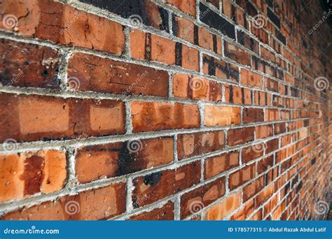 Perspective Side View Of Old Red Brick Wall Texture Background Royalty