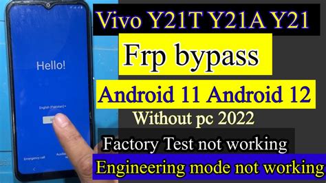Vivo Y21A Y21T Y21 Frp bypass Android 11 without pc | factory Test Not