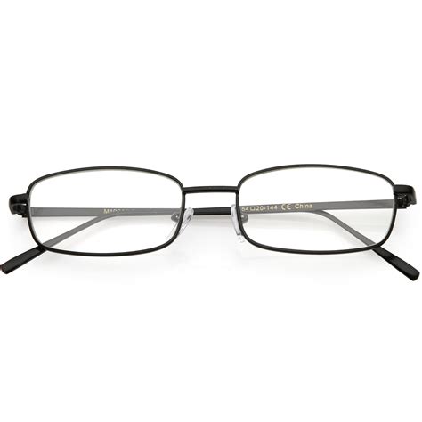 Classic Metal Rectangle Eyeglasses Slim Arms Clear Lens 52mm Black Clear