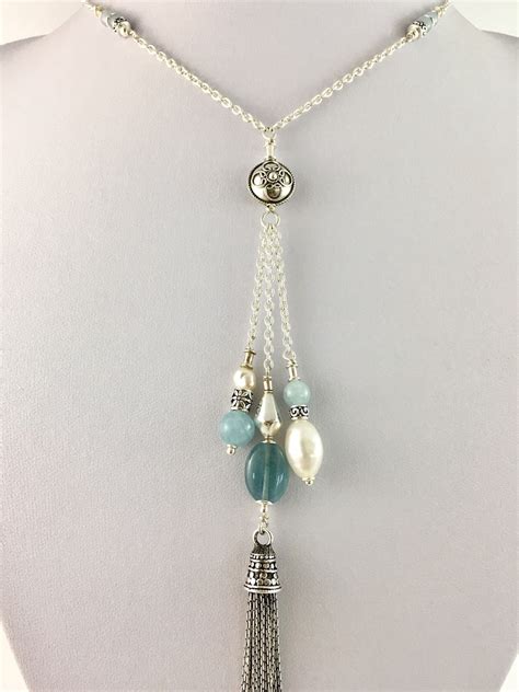 Aquamarine Pearl Three Drop Necklace Jewels Of Byron