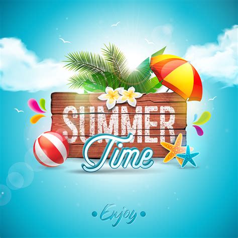 Vector Summer Time Holiday typographic illustration on vintage wood ...