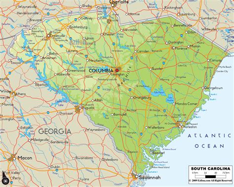 Physical Map Of South Carolina State Usa Ezilon Maps