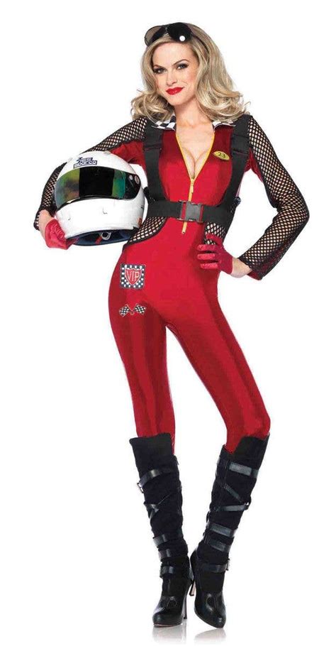 Sexy Red Lycra Racer Costume Jumpsuit Womens Grid Girl Costume
