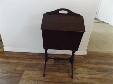 Vintage Wooden Sewing Box With Feet And Two Flip Top Lids Etsy