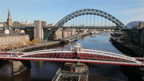 The Swing Bridge And The Tyne Bridge Over The River Tyne In Newcastle