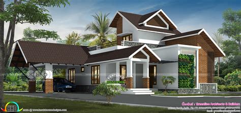 Modern Sloping Roof Single Floor 3bhk House Kerala Home Design And