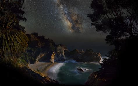 Milky Way Beach Stars Beach Sea Sky Night Ocean Sea Wallpaper
