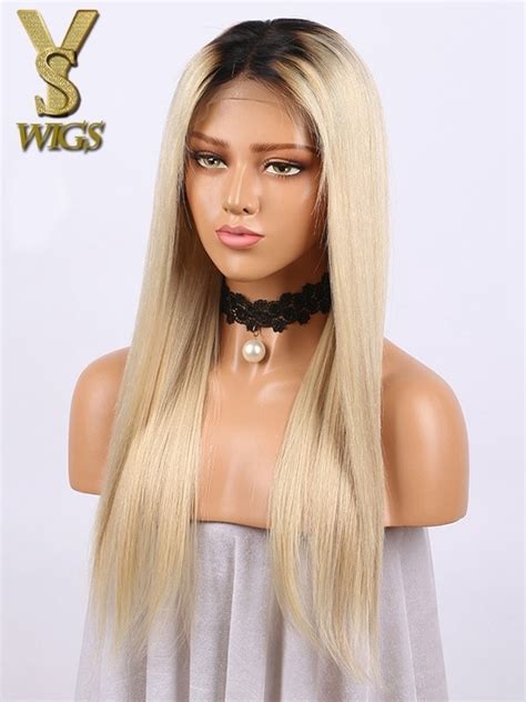 YSwigs Dark Root Ombre 613 Blonde Lace Front Virgin Human Hair Wigs In